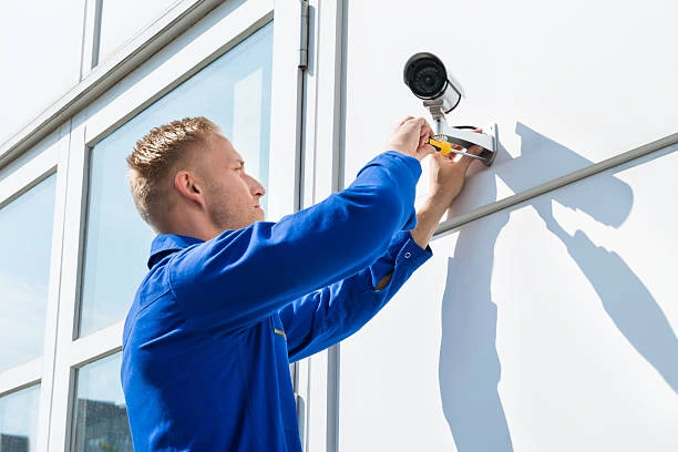 Professional installing a weatherproof outdoor security camera in Longwood